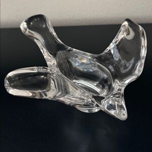 Princess House Lead Crystal Flying Bird Dove Bowl Candy Votive Dish Clear Glass